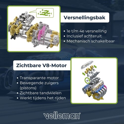 Velleman Vintage racewagen bouwpakket vanaf 10 jaar met zichtbare techniek Velleman Vintage racewagen bouwpakket vanaf 10 jaar met zichtbare techniek