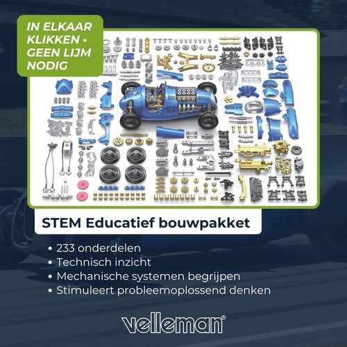 Velleman Vintage racewagen bouwpakket vanaf 10 jaar met zichtbare techniek Velleman Vintage racewagen bouwpakket vanaf 10 jaar met zichtbare techniek