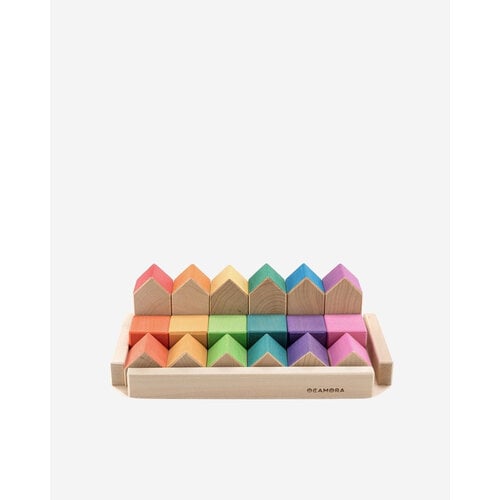 Houten huisjes en kubussen Classic van Ocamora, 18 stuks Houten huisjes en kubussen Classic van Ocamora, 18 stuks