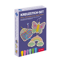 Kruissteekset hart, vlinder en regenboog