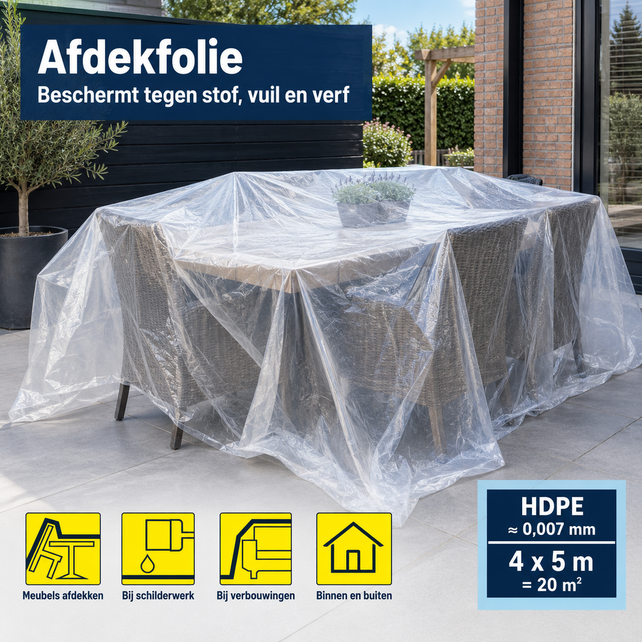 Dunne wegwerp afdekfolie van 7 mu, 4 x 5 m | Transparant
