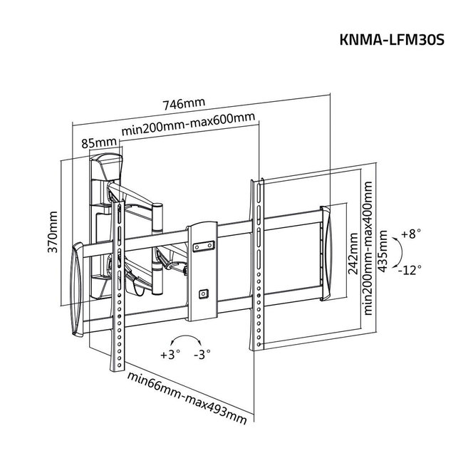 Konig TV Muurbeugel Draai- en Kantelbaar 42 - 70 " 35 kg Zilver/Zwart
