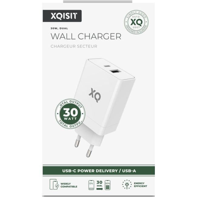 XQISIT Travel Charger PD Dual USB-A /USB-C - Wit