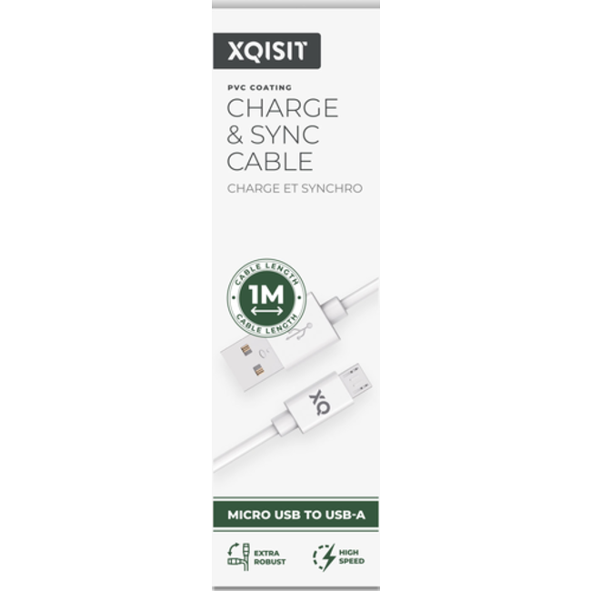 XQISIT Charge & Sync micro USB to USB-A 2.0 100cm - Wit