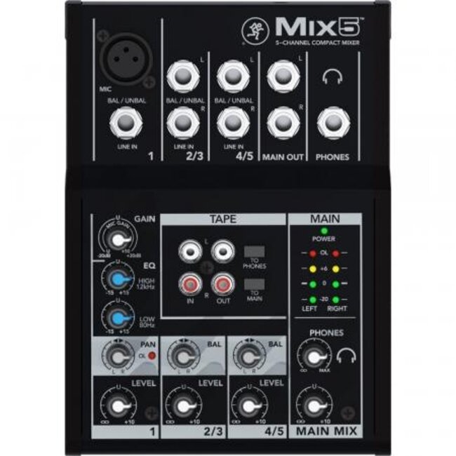 Mackie Mix5 Compacte 5-kanaals Analoge Mengtafel met Fantoomvoeding