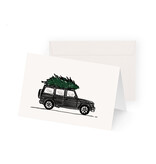 Weihnachtskarte Geländewagen mit Weihnachtsbaum