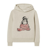 Hoodie SCARF, grau meliert, rundhals, langarm, lässiger Schnitt, Frontdruck