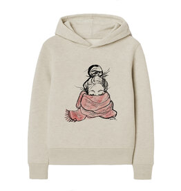 Hoodie SCARF, grau meliert, rundhals, langarm, lässiger Schnitt, Frontdruck