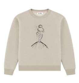 Sweater COFFEE, grau meliert, rundhals, langarm, lässiger Schnitt, Frontdruck