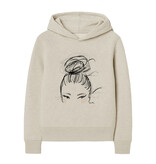 Hoodie DUTT, grau meliert, rundhals, langarm, lässiger Schnitt, Frontdruck