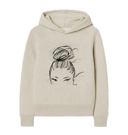Hoodie DUTT, grau meliert, rundhals, langarm, lässiger Schnitt, Frontdruck