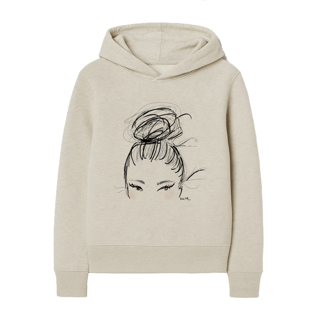 Hoodie DUTT, mottled grey, round neck, long sleeves, casual cut, front print