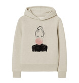 Hoodie BULLE, grau meliert lässiger Schnitt, Frontdruck