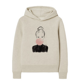 Hoodie BULLE, grau meliert lässiger Schnitt, Frontdruck