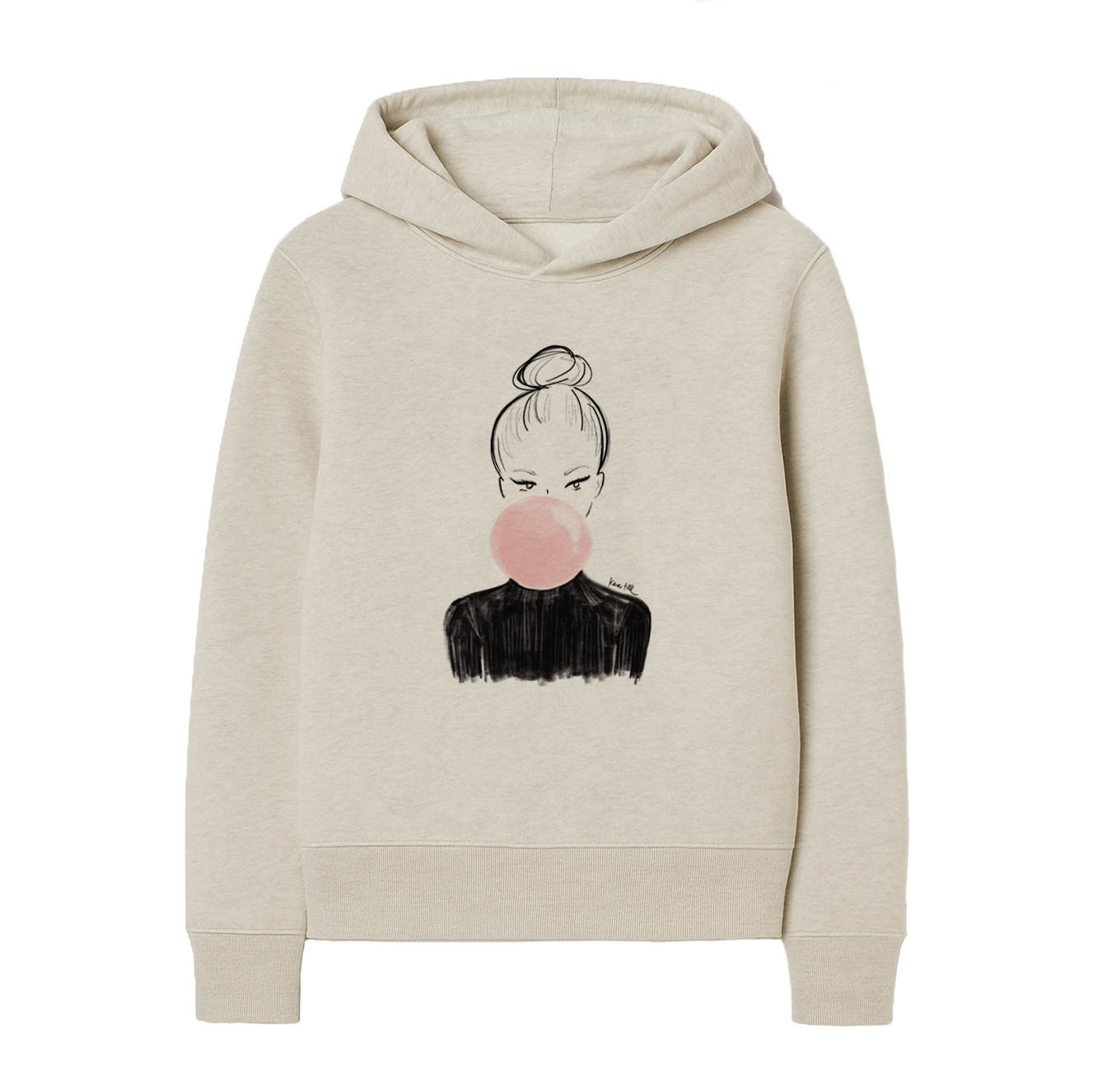 Hoodie BULLE, grau meliert lässiger Schnitt, Frontdruck