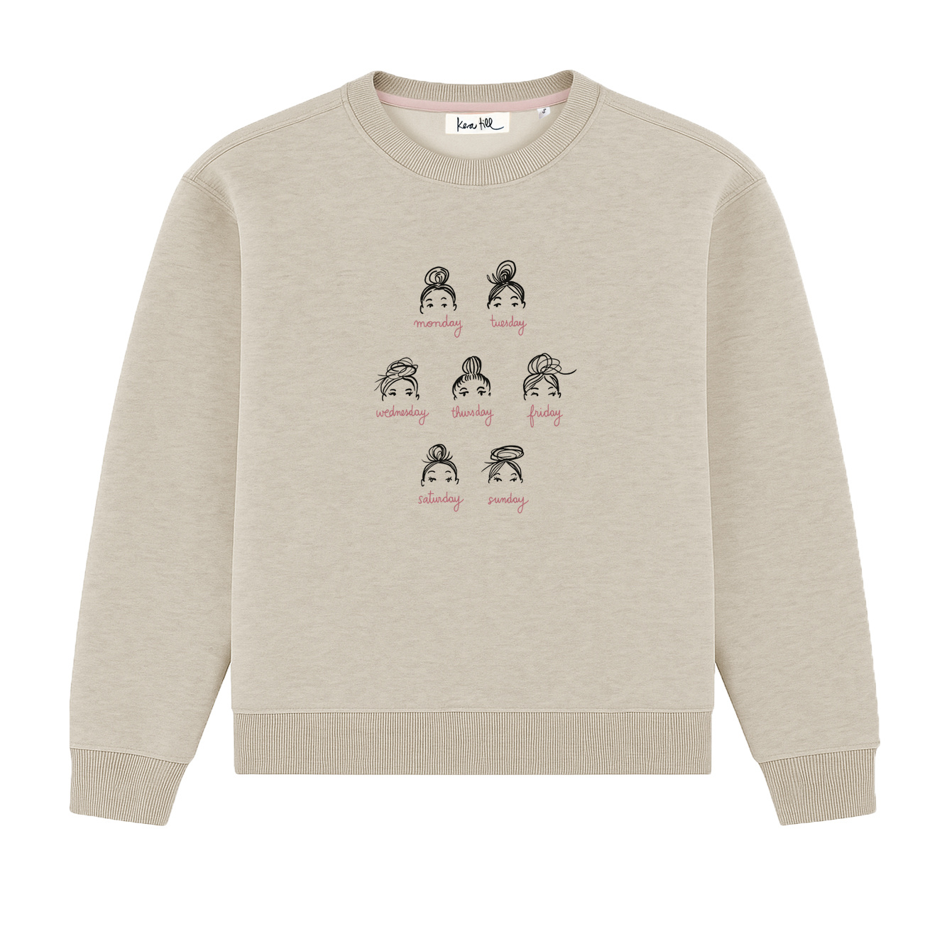 Sweater WEEK OF BUNS, heather grey, crew neck, long sleeves, relaxed fit, front print