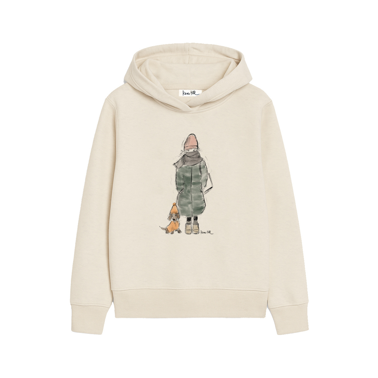 Hoodie WINTER WALK, ivory, casual cut, front print