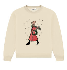 Sweater KRANZ, ivory, rundhals, langarm, lässiger Schnitt, Frontdruck