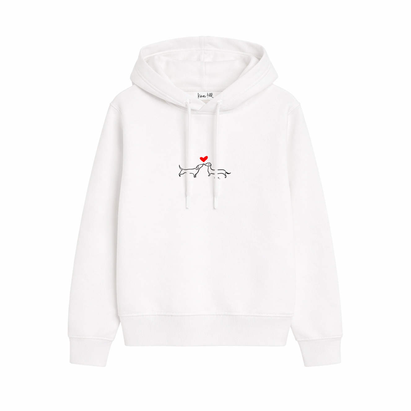 Hoodie DACHSHUND LOVE, white, relaxed fit, front print