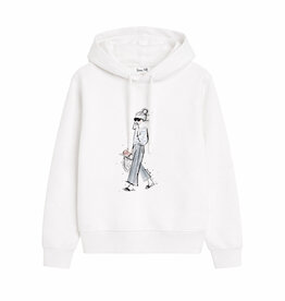 Hoodie COFFEE WALK, weiß, lässiger Schnitt, Frontdruck