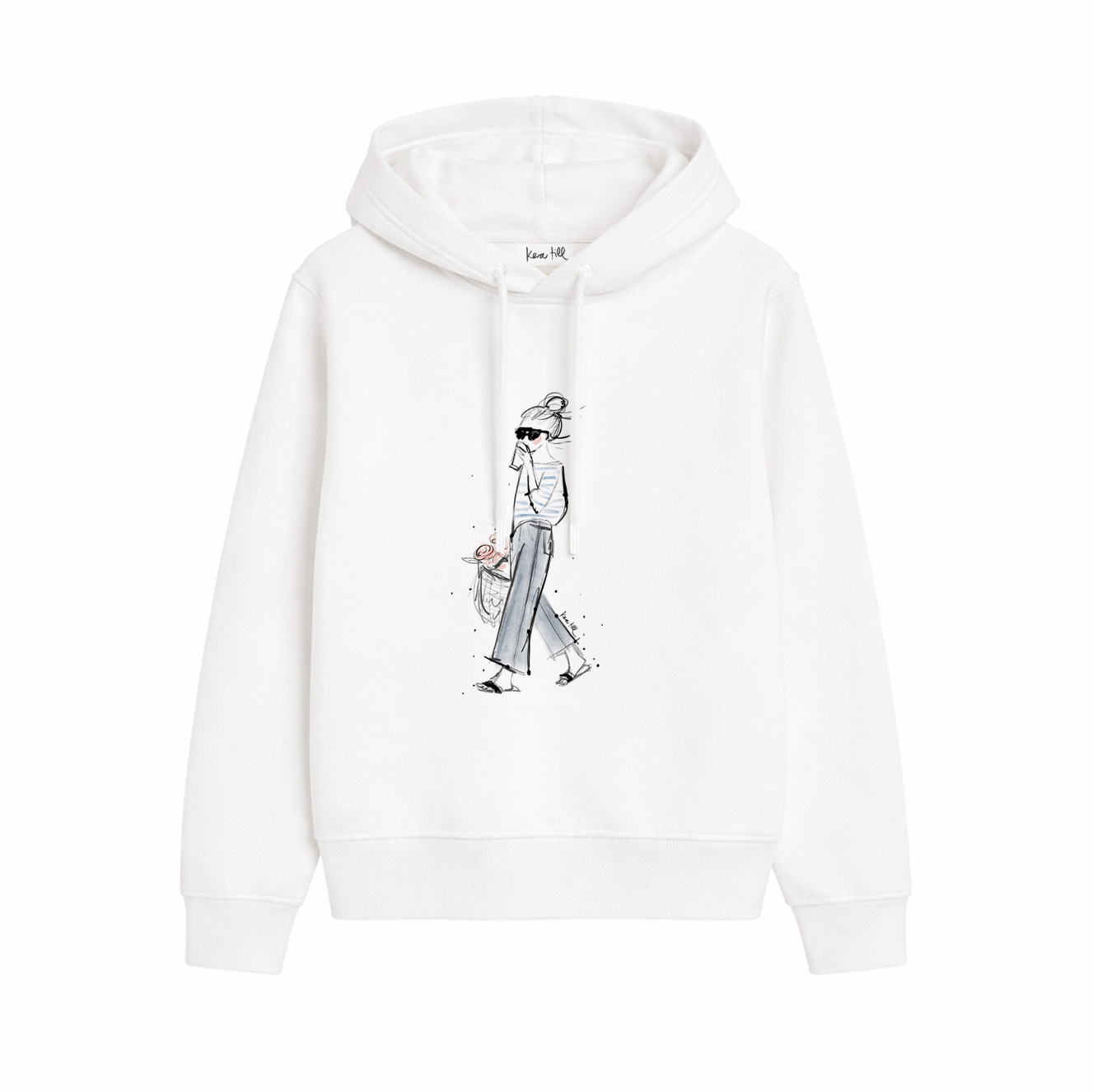 Hoodie COFFEE WALK, weiß, lässiger Schnitt, Frontdruck