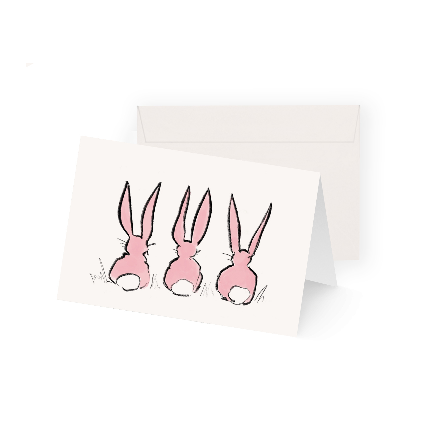 Easter card, trio of pink bunnies