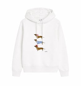 Hoodie DACKEL TRIO, weiß, lässiger Schnitt, Frontdruck