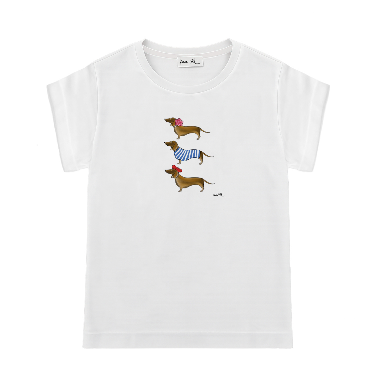 T-shirt DACHSHUND TRIO, round neck, oversized, relaxed fit, front print