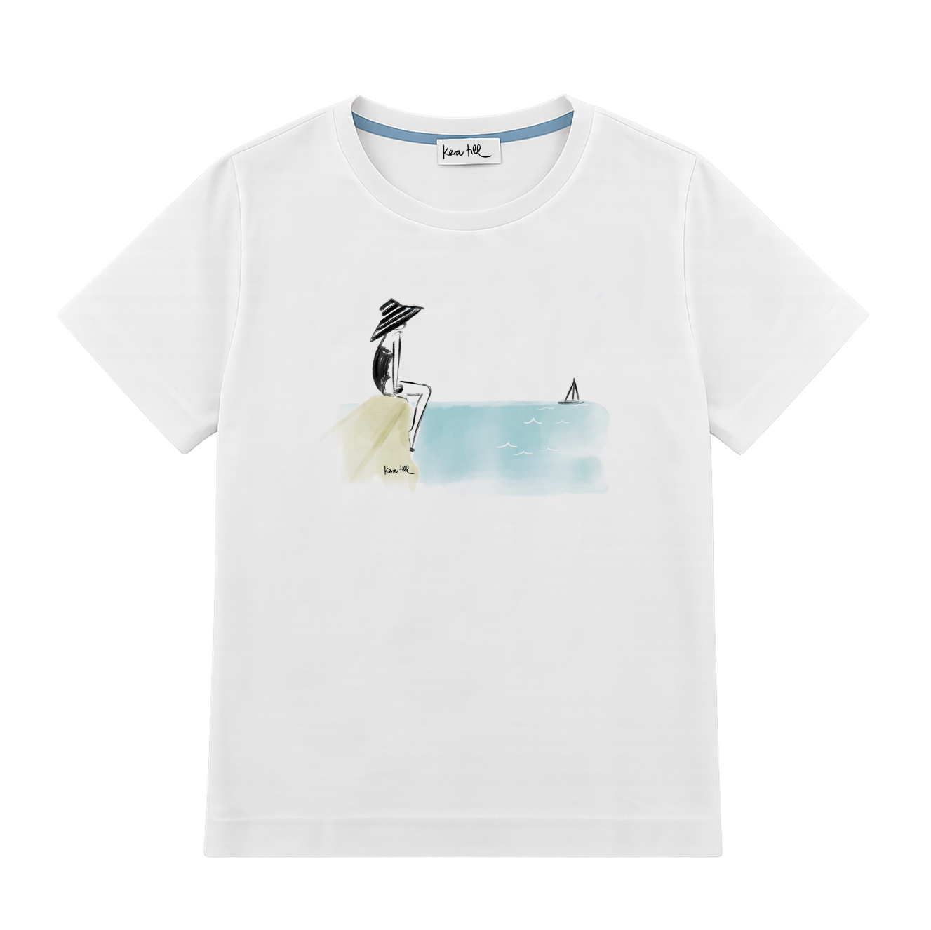 T-Shirt À LA PLAGE, rundhals, halbarm, oversized, lässiger Schnitt, Frontdruck