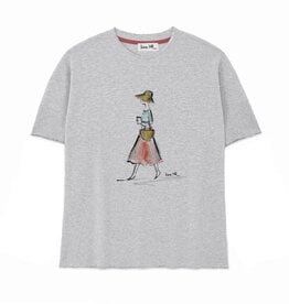 T-Shirt aus Sweatshirt-Stoff SUMMER COFFEE, rundhals, Raw edge Edition, oversized, lässiger Schnitt, Frontdruck, grau meliert