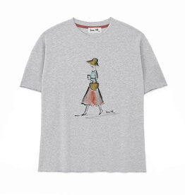 T-shirt made of sweatshirt fabric SUMMER COFFEE, crew neck, Raw edge Edition, oversized, relaxed fit, front print, heather grey