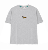 T-shirt made of sweatshirt fabric, SUMMER DACHSHUND, Raw-edge Edition, crew neck, oversized, relaxed fit, front print, heather grey