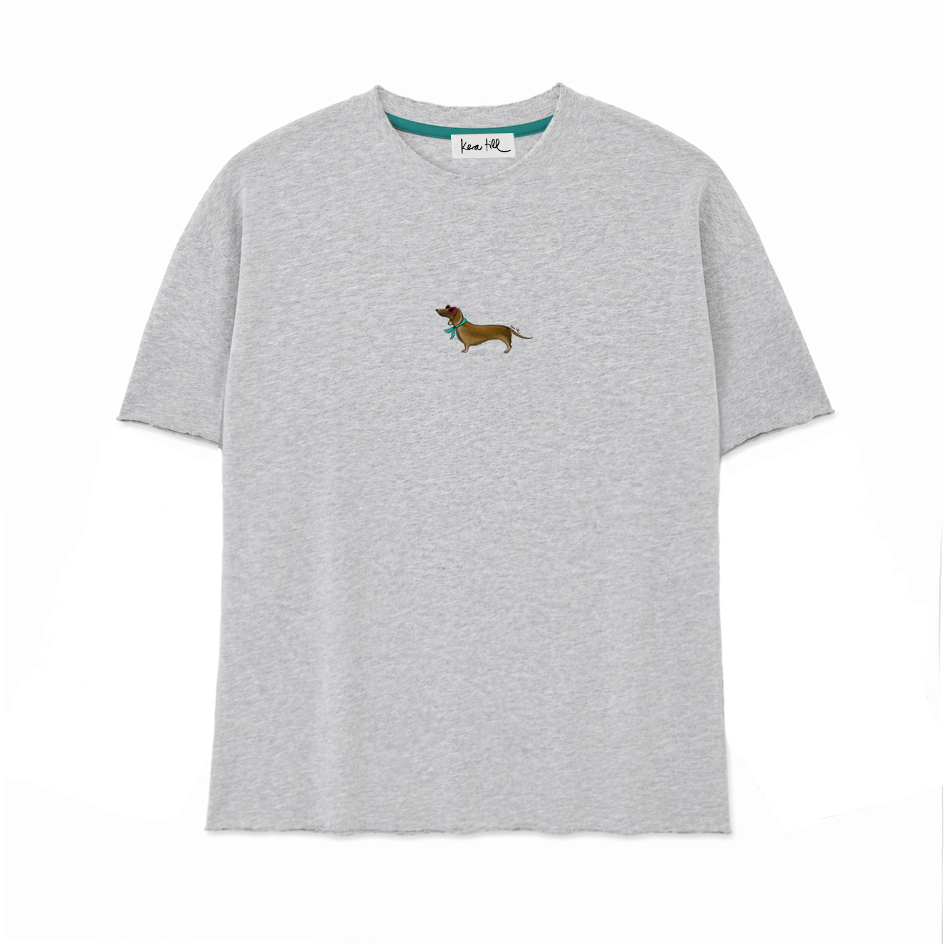 T-Shirt aus Sweatshirt-Stoff SOMMERDACKEL, Raw-edge Edition, rundhals, oversized, lässiger Schnitt, Frontdruck, grau meliert