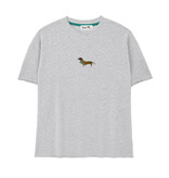 T-shirt made of sweatshirt fabric, SUMMER DACHSHUND, Raw-edge Edition, crew neck, oversized, relaxed fit, front print, heather grey