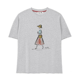 T-Shirt aus Sweatshirt-Stoff SUMMER COFFEE, rundhals, Raw edge Edition, oversized, lässiger Schnitt, Frontdruck, grau meliert