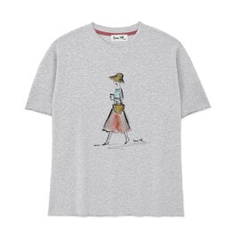 T-shirt made of sweatshirt fabric SUMMER COFFEE, crew neck, Raw edge Edition, oversized, relaxed fit, front print, heather grey