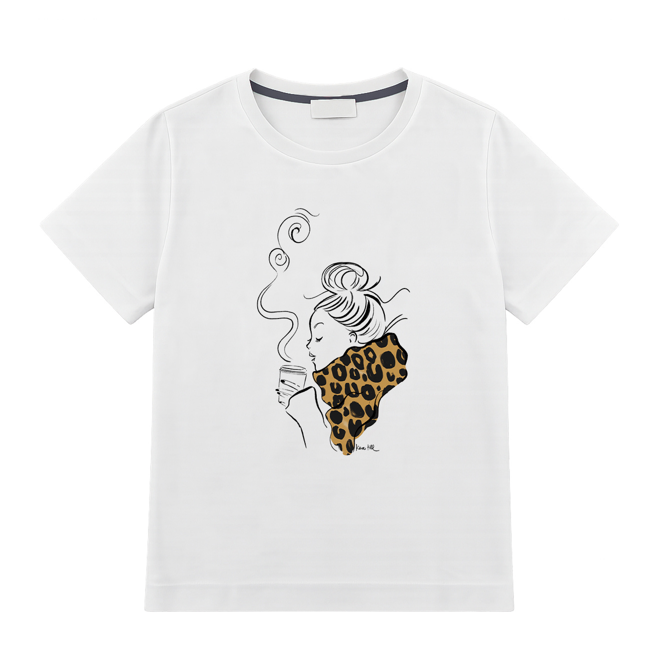 LEO COFFEE T-shirt, round neck, short sleeve, boxy shape, front print