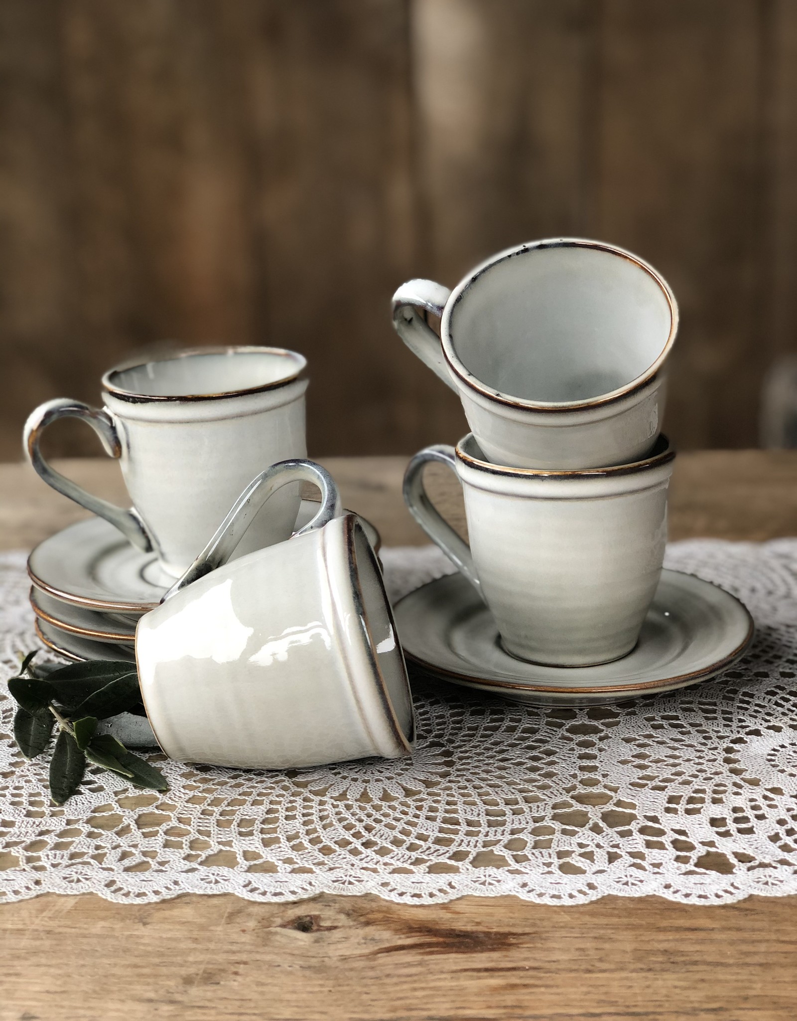 Mica decorations Kop en schotel Tabo - grijs - set van 4