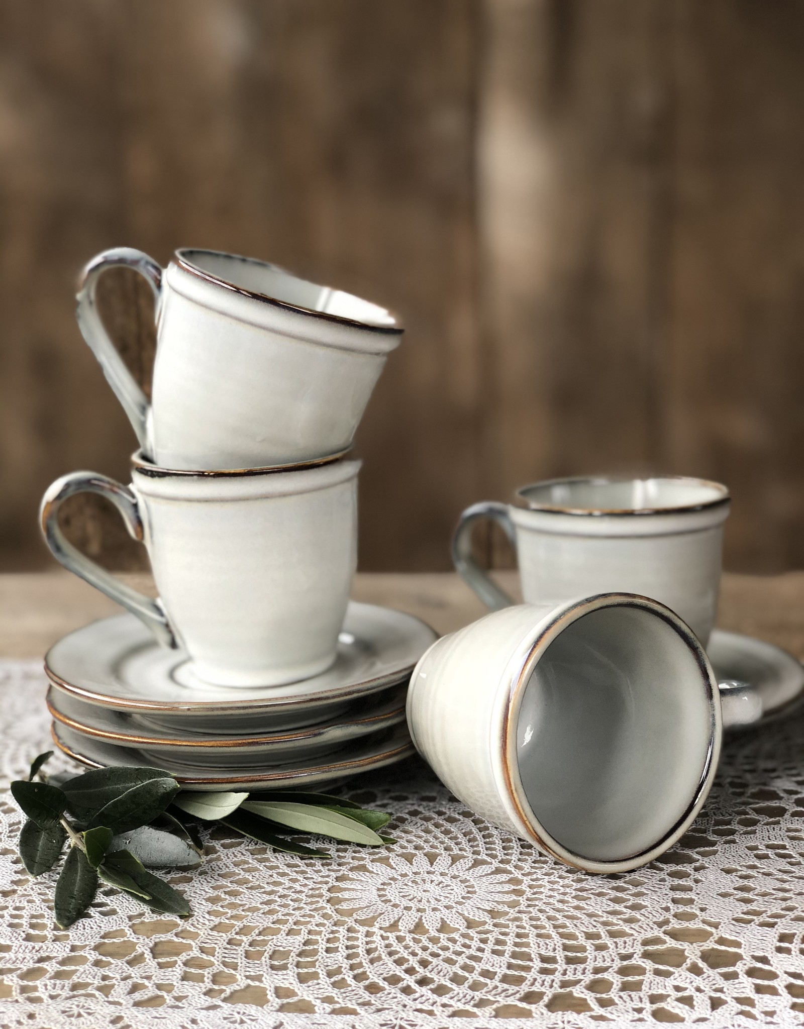 Mica decorations Kop en schotel Tabo - grijs - set van 4