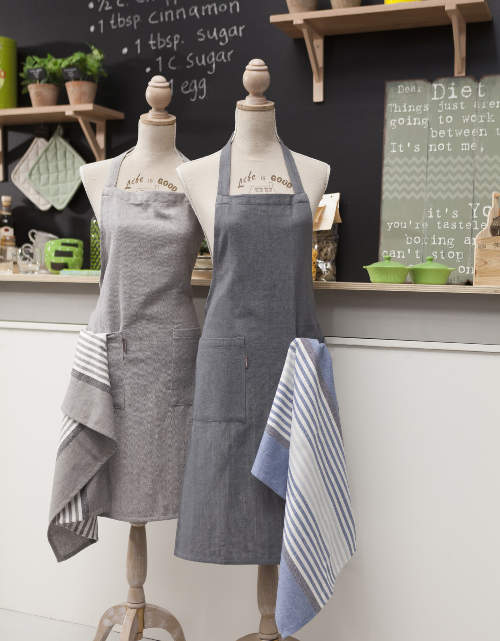 Linen & More Keukenschort-set 4 delig - Beige