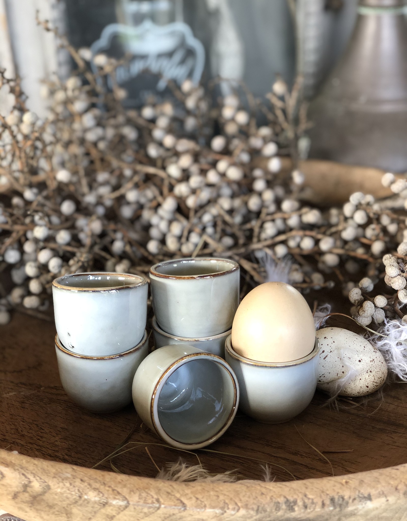 Mica decorations Eierdopje Tabo - 6 stuks - grijs