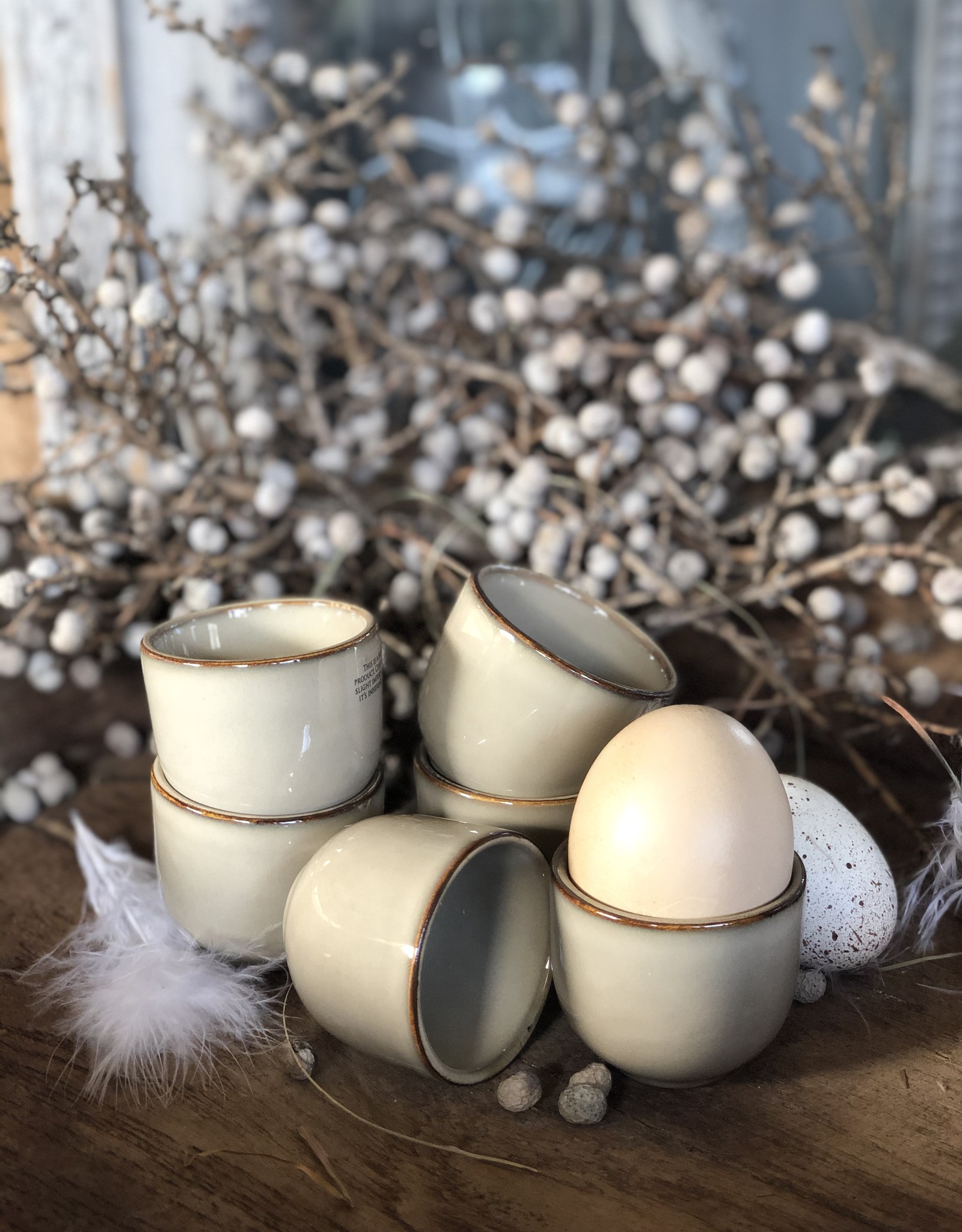 Mica decorations Eierdopje 6 stuks -  beige