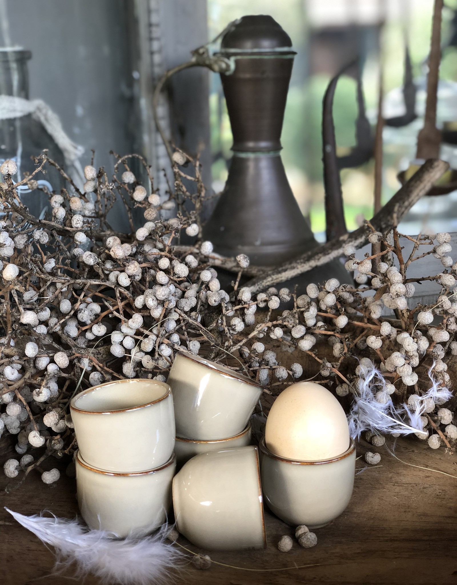 Mica decorations Eierdopje 6 stuks -  beige