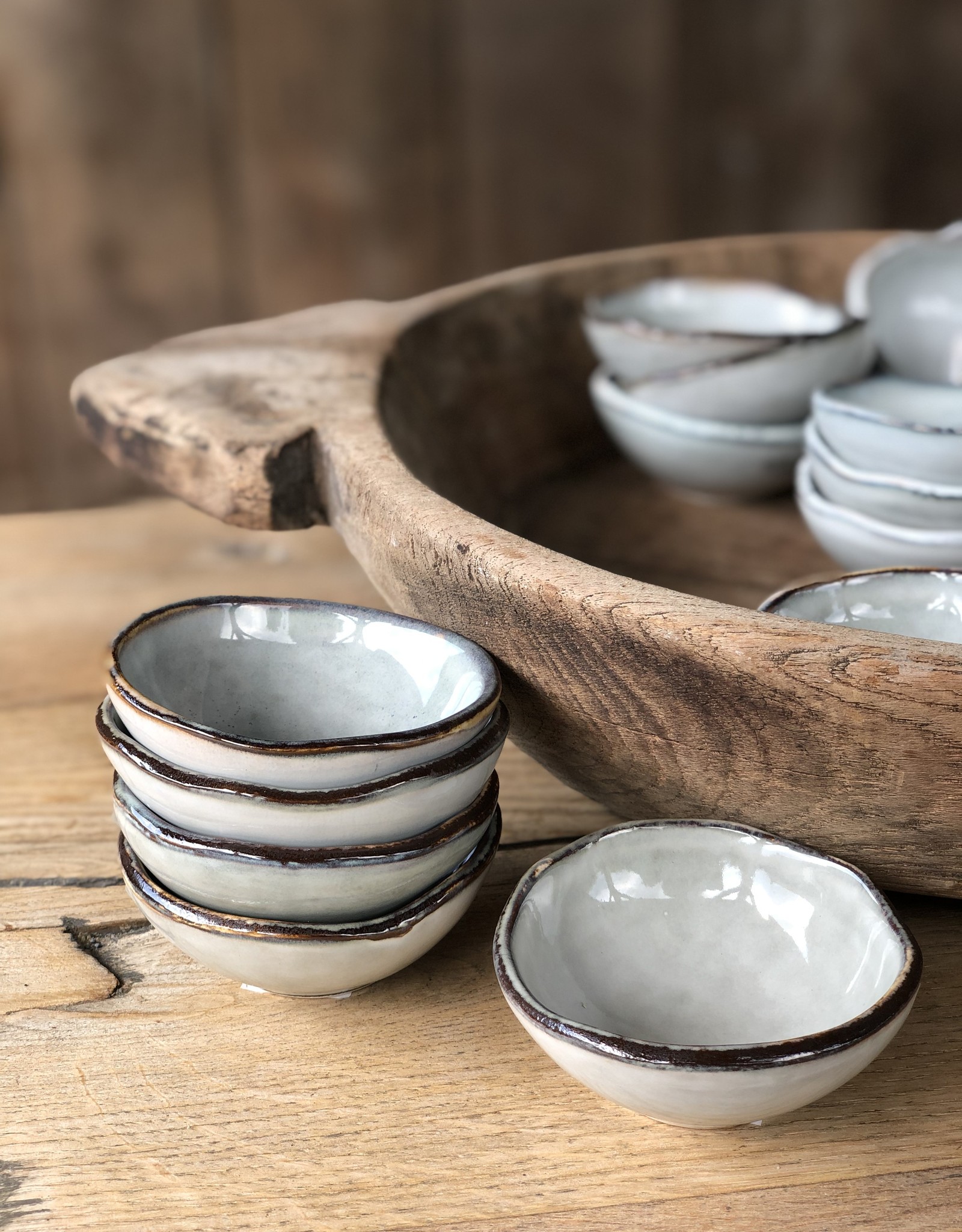 Mica decorations Schaaltje Tabo - 8,5 cm - set van 6 - grijs