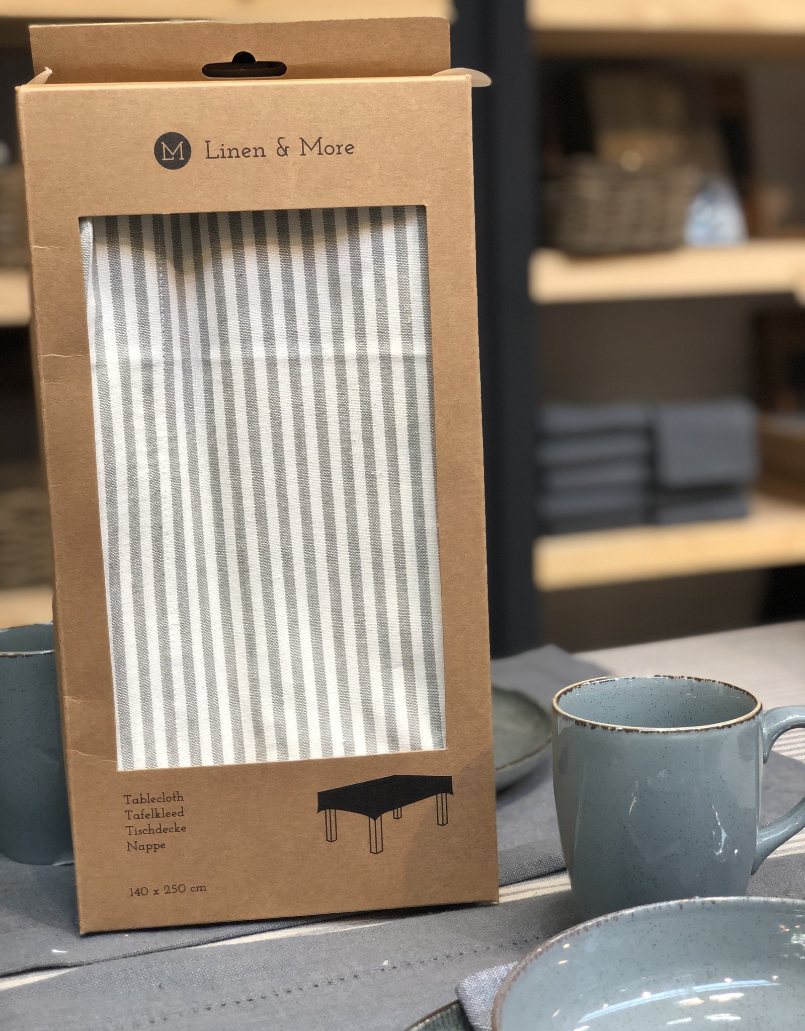 Linen & More Tafellaken 'linnen' Multi stripe grey
