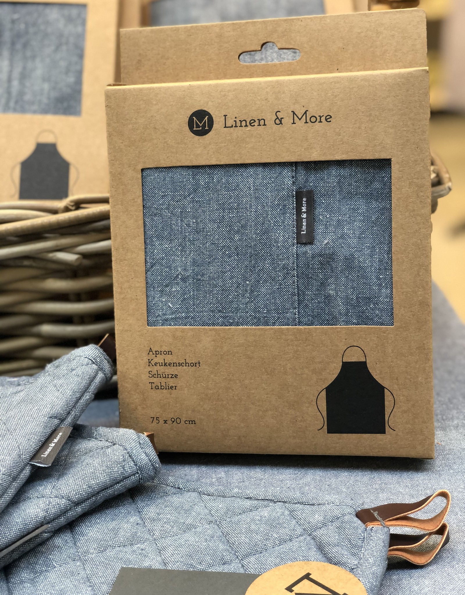 Linen & More Keukenschort set 5 delig - stonewash blue