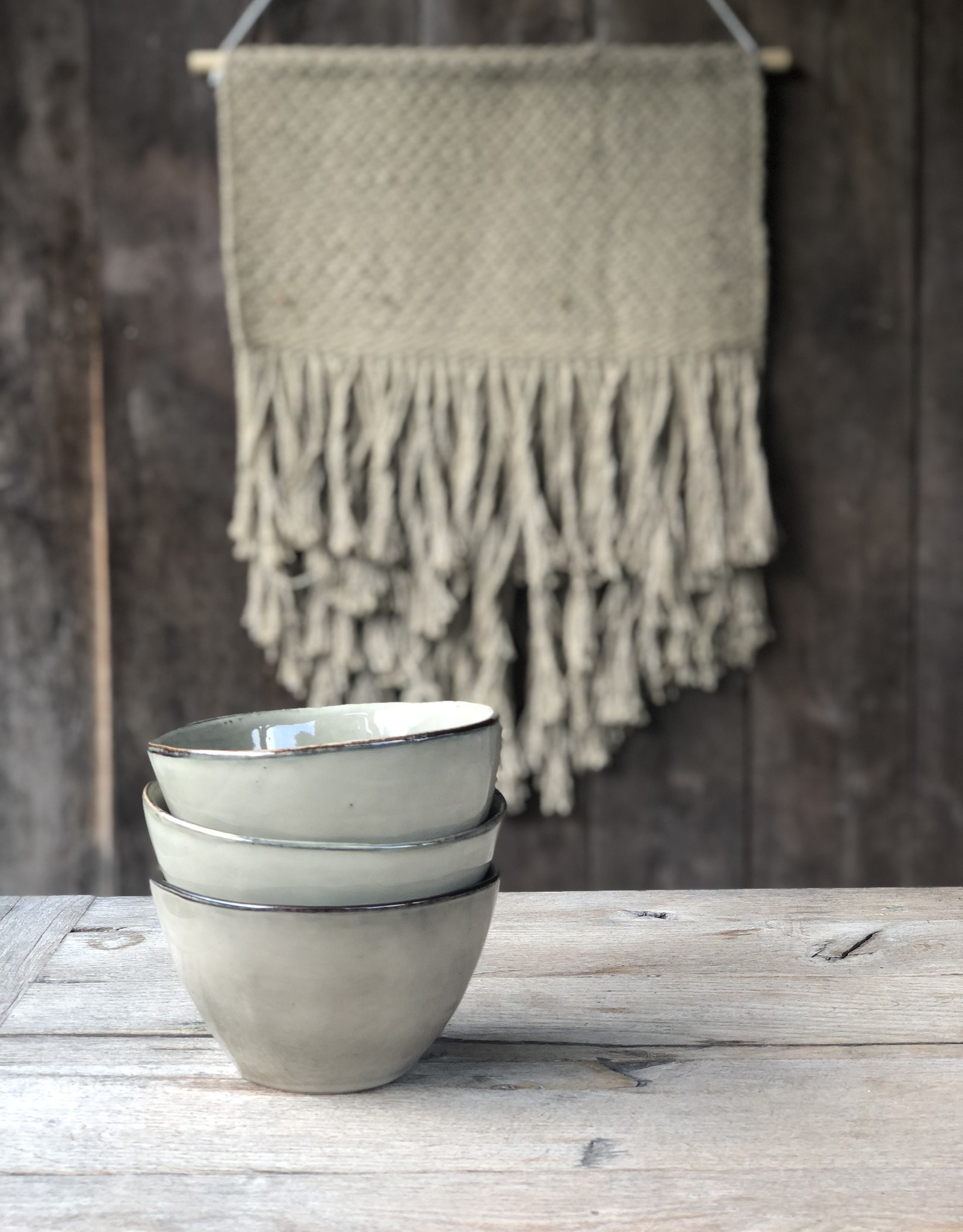 Mica decorations Kom 14 cm -set van 3  - beige