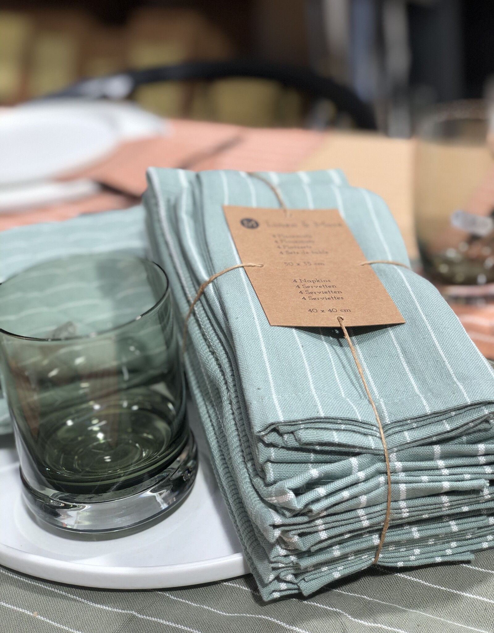 Linen & More Placemat set 8 delig - Green stripe