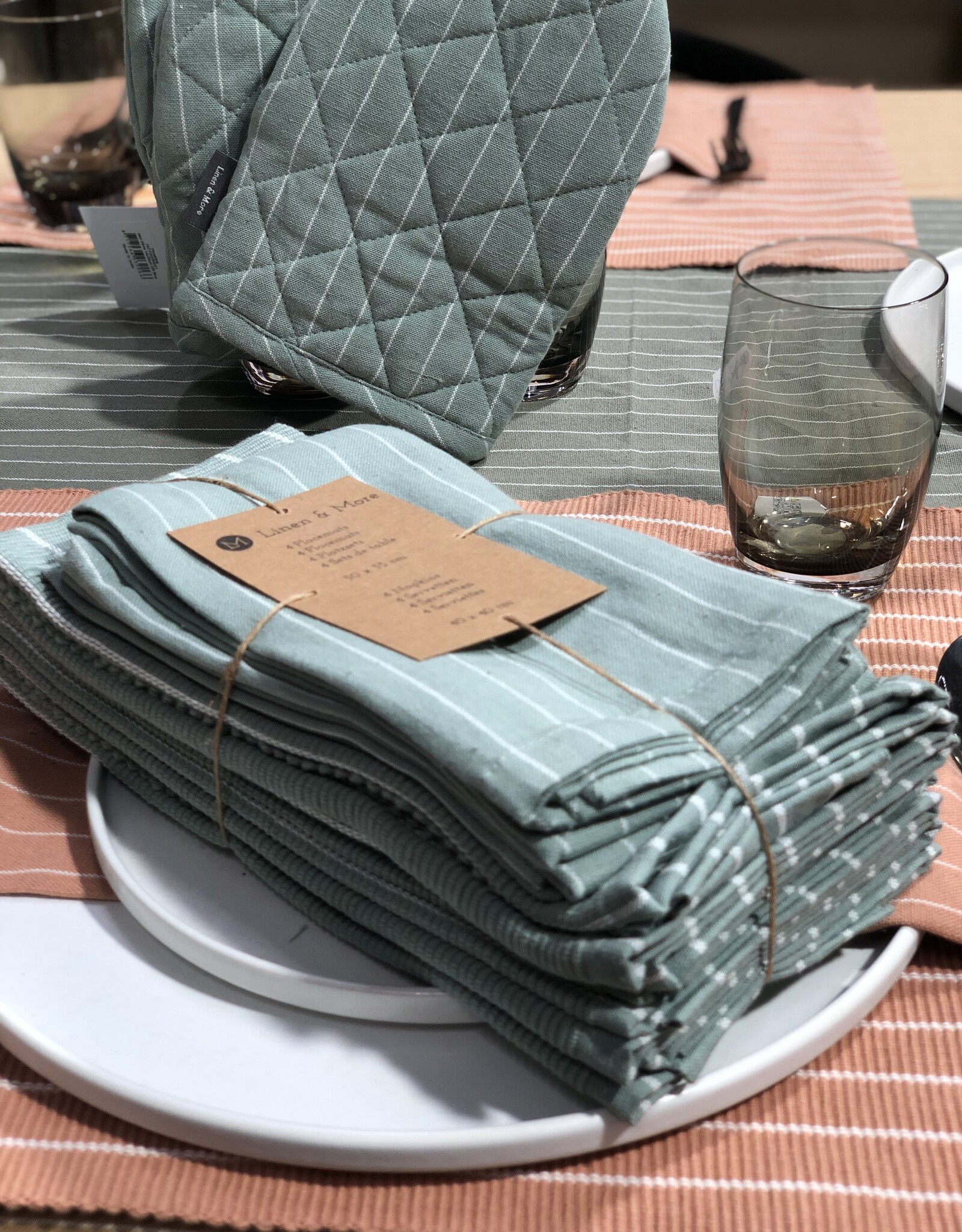 Linen & More Placemat set 8 delig - Green stripe