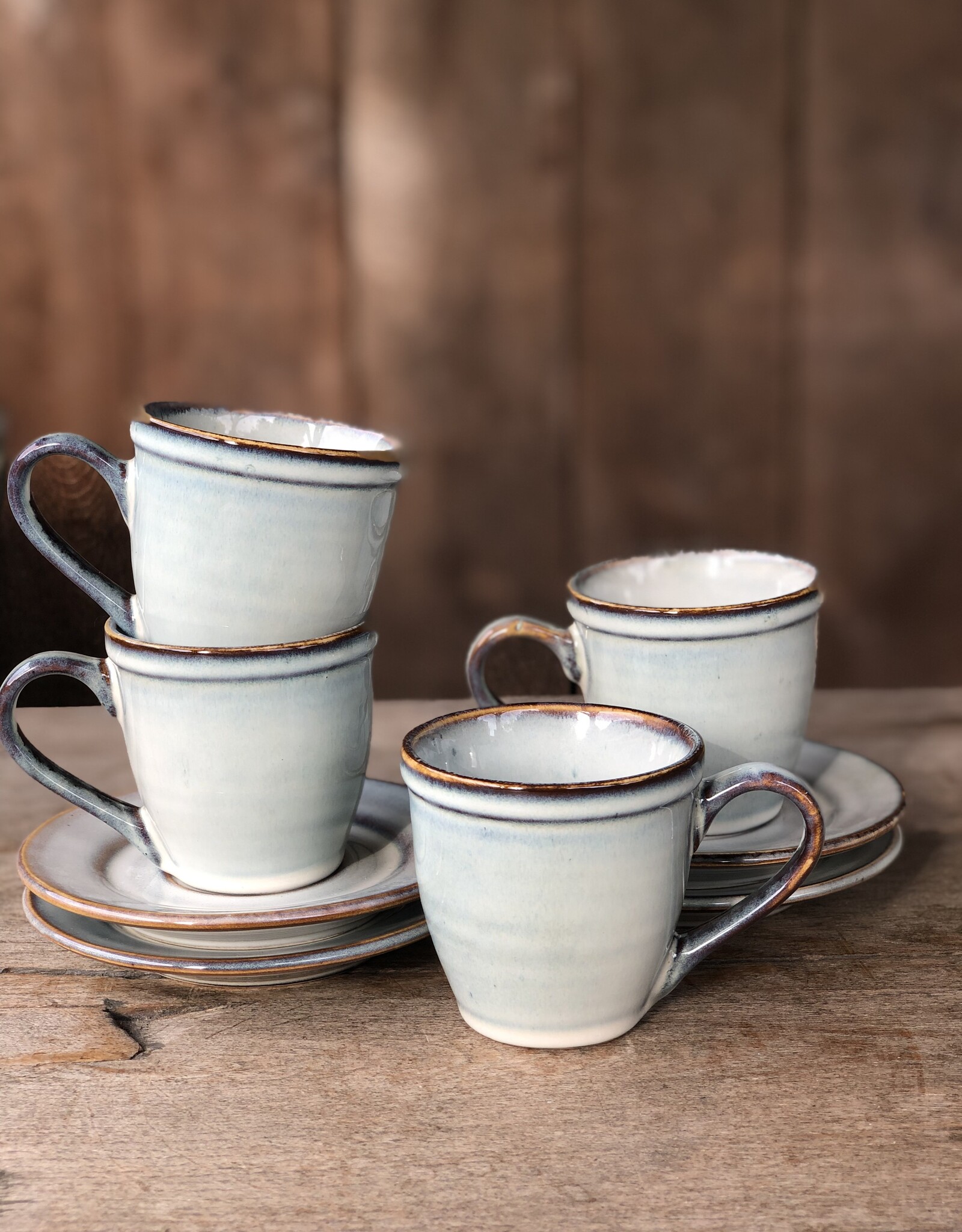 Mica decorations Kop en schotel Tabo - grijs - set van 4